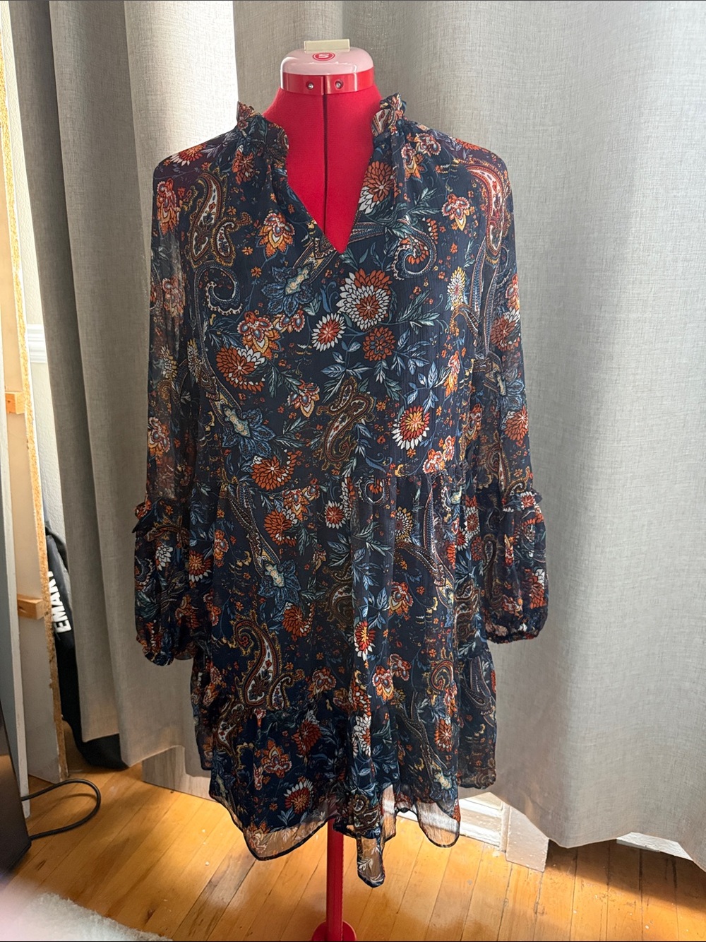 1. State Navy Paisley Floral Long Sleeve Mini Dress